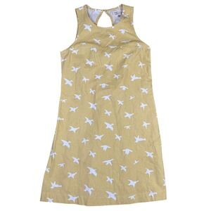 Utility Canvas Yellow Bird Print Sleeveless Shift Dress Made in USA Medium